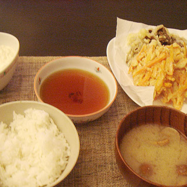 鶏水菜サラダと野菜の天ぷら