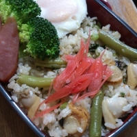蛤と大根の葉っぱで炊き込みご飯風混ぜご飯のり弁当