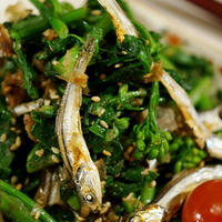 ■５分で出来る簡単常備菜【菜園掻き菜と食べる小魚のおかか和え】です♪