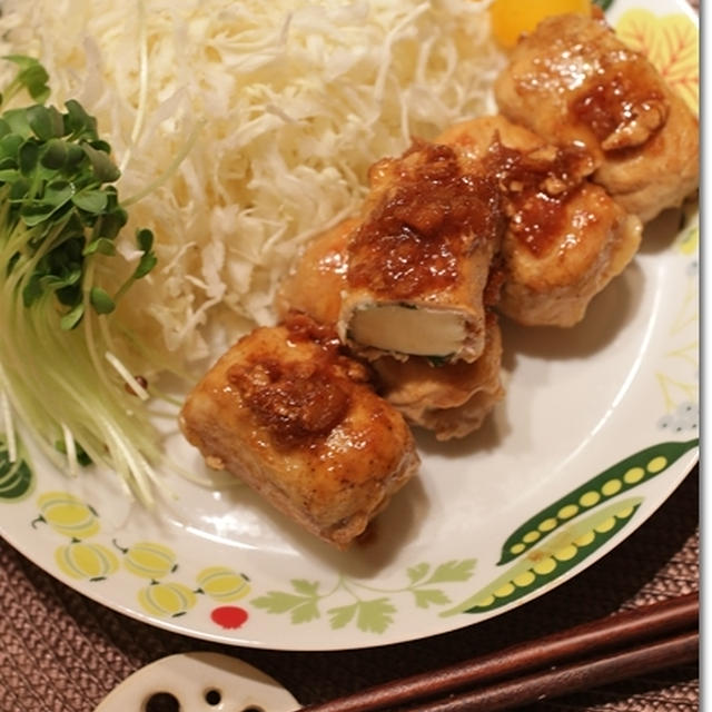 厚揚げの豚巻き生姜焼き