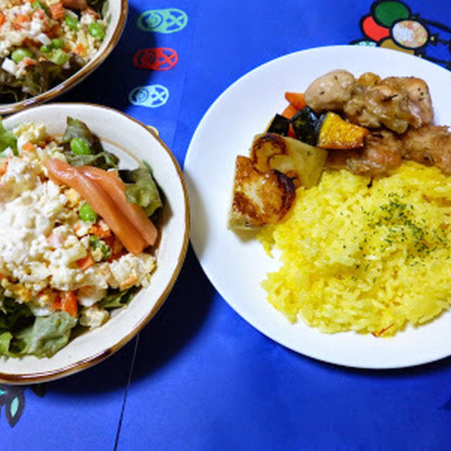 ハーブ塩＆オリーブオイルで根菜と鶏肉のオーブン焼き　で晩ごはん。