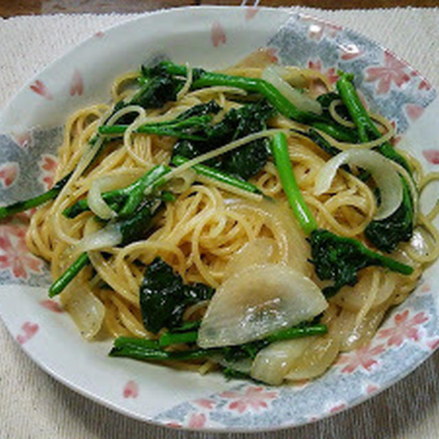 胡麻油風味のかき菜の和風パスタ