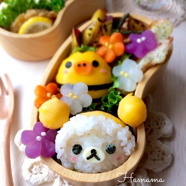 《キャラ弁》ミツバチコリラックマとキイロイトリ♡作り方♡ひな祭りデザート