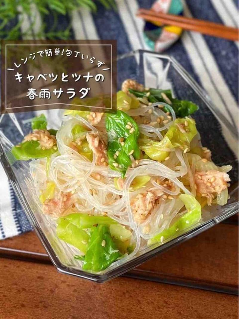 包丁まな板不要★レンジでチンするだけ「キャベツとツナの春雨サラダ」