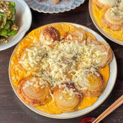 子供が食いつく☆新玉ねぎで作るオム玉チーズハンバーグ