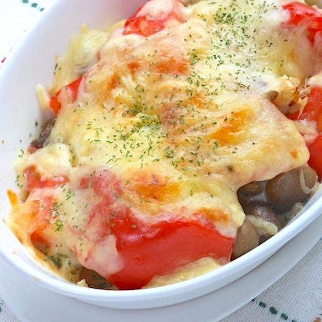 オーブントースターで簡単おつまみおかず！ヘルシー＆糖質オフ〜トマトとしめじのチーズ焼き。