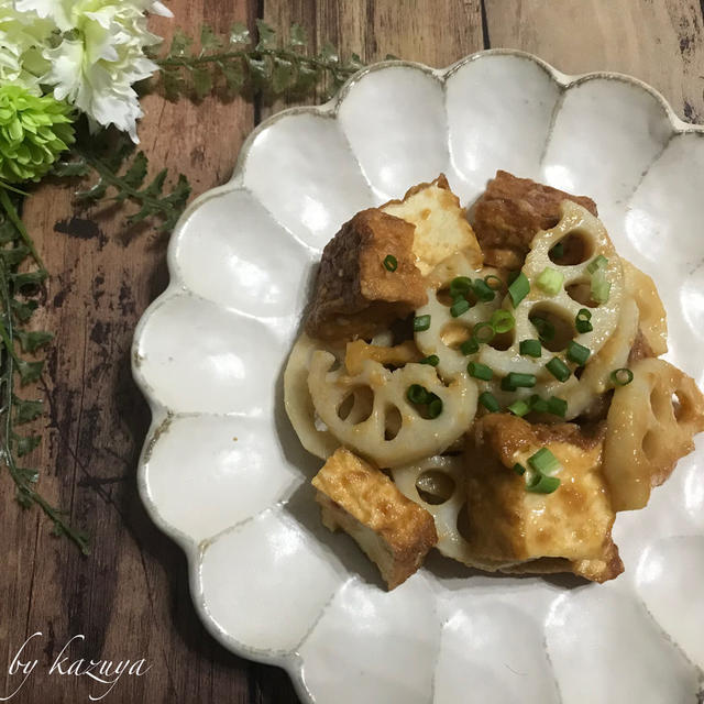 厚揚げとれんこんの味噌炒め