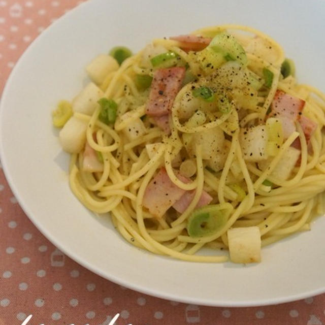 ベーコンと長芋のゆずこしょうパスタ