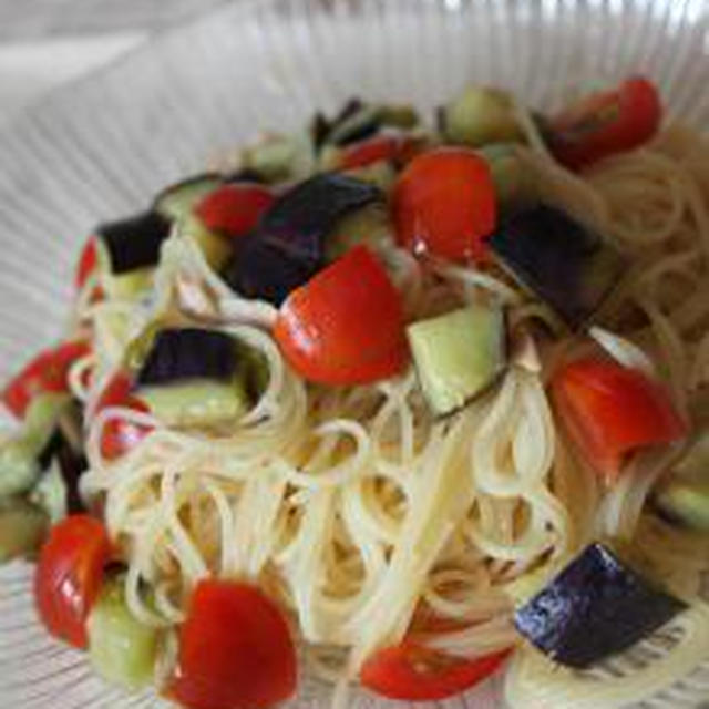 あっさり☆さっぱり　トマトと焼きナスの冷製パスタ