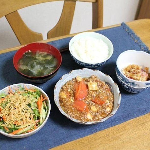 トマトの麻婆豆腐とまぐろのなめこおろしでうちごはん（レシピ付）ときらきらうえつ運行十周年