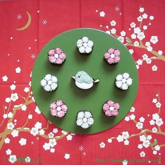 梅にウグイスの飾り巻き寿司(川澄先生新刊本でさっそく♪)