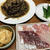 茄子の肉味噌炒め。鯛の刺身。玉子の袋煮