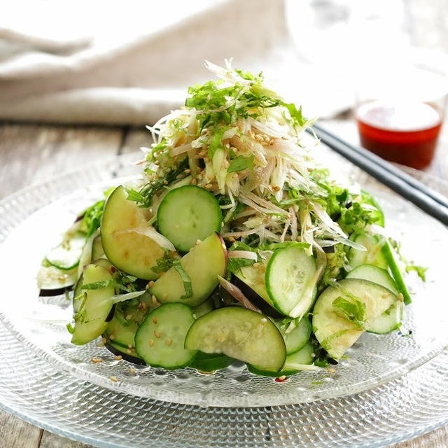 なすときゅうりのピリ辛香味野菜サラダ (レシピ)