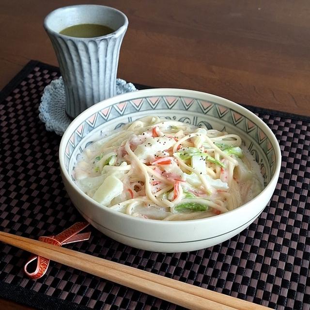 ワンパンで簡単♪白菜とカニかまのクリームうどん