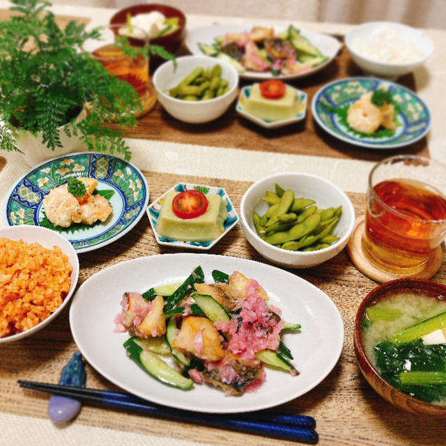綺麗色の鯖の梅酢マリネで和食の夕ご飯