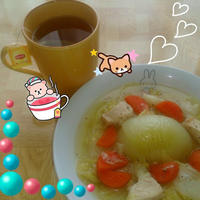 丸ごと玉ねぎスープ＆紅茶朝食