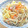 レンジで簡単〜夏ランチ！レモンペパーキャベツの焼きうどん。