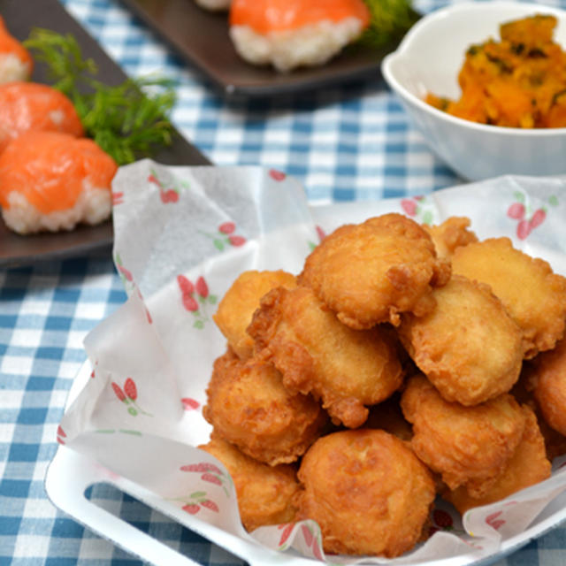チキンナゲット、手まり寿司。かぼちゃのバジルにんにく醤油。の晩ご飯。