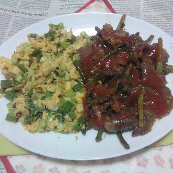 にんにくの芽入り焼き肉＋炒り卵V2