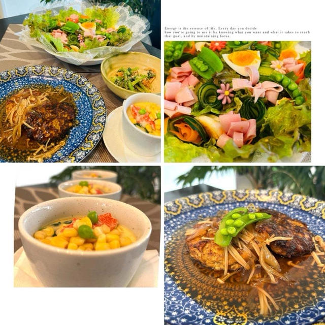 メインはお豆腐ハンバーグ・・昨日も副菜いろいろのマンツーマンレッスンでした