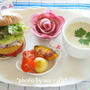 お豆と野菜たっぷり　de ソイビーンズべジバーガー朝食。。。