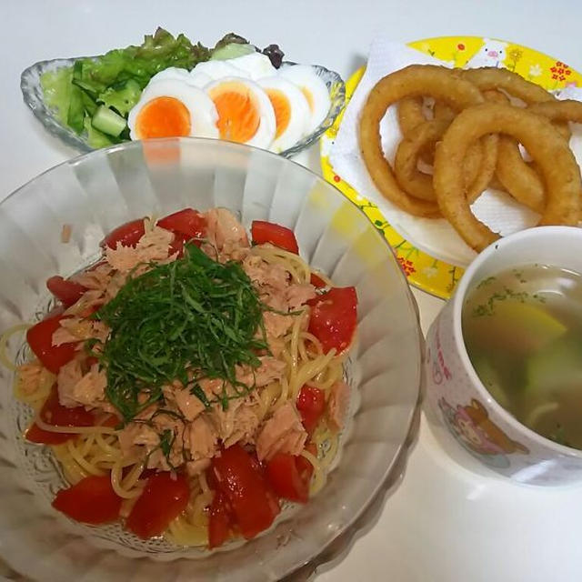 トマトとツナの冷製パスタに挑戦・・・☆(´▽｀)