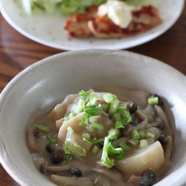 蕪と茸のｸﾘｰﾑｼﾁｭｰとﾁｷﾝ南蛮風♪