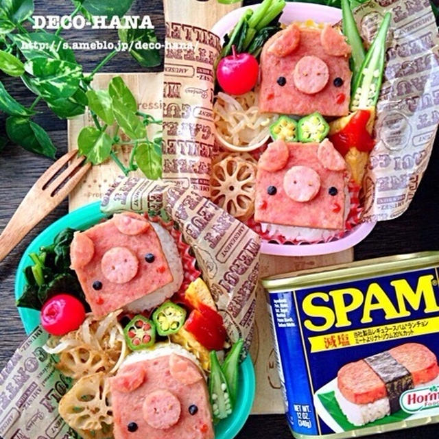 スパムのぶたさんおにぎり子ども弁当◡̈⃝♩