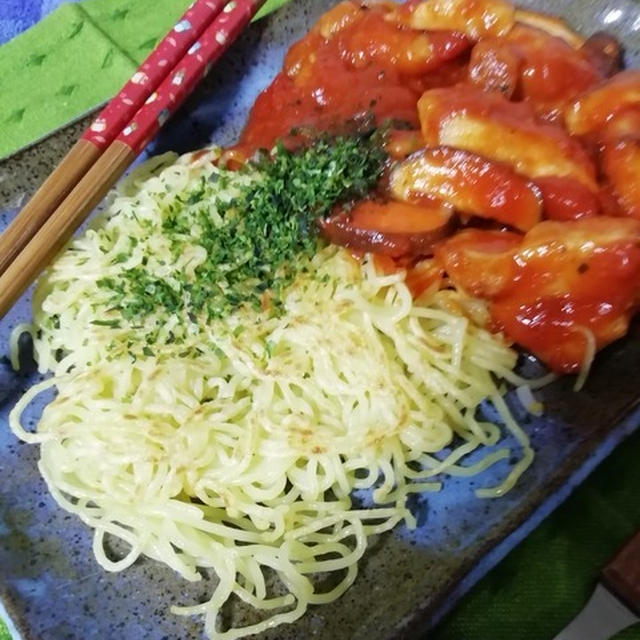 イタリアン風！チキントマト餡掛け焼そば！マルちゃんだから出来る訳・・それは秘密にしないよ！！！