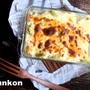 意外な組み合わせで：もやしとレタスの野菜クリームグラタン。