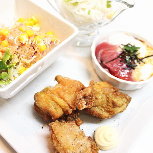 カレー味の鶏の唐揚げで晩御飯　鉄男