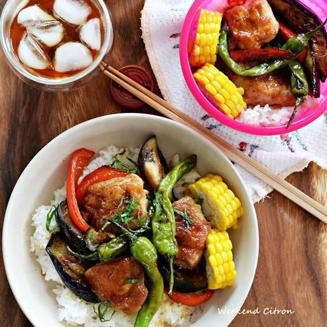 【フライパンひとつで鶏肉と夏野菜の照り焼き丼】・困った時のお助けレシピ、笑。小麦粉た...