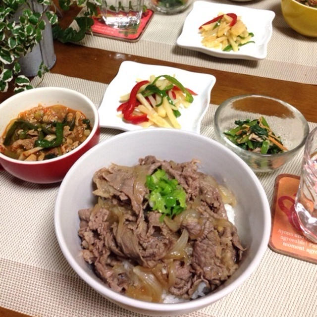 ちょい辛？な旨いスープ♪と牛丼といろいろ晩ごはんde試合前献立♡…感動したな