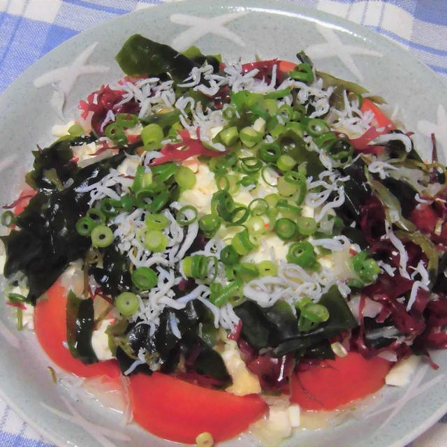 暑い1日でした　　豆腐とモッツァレラチーズのサラダ