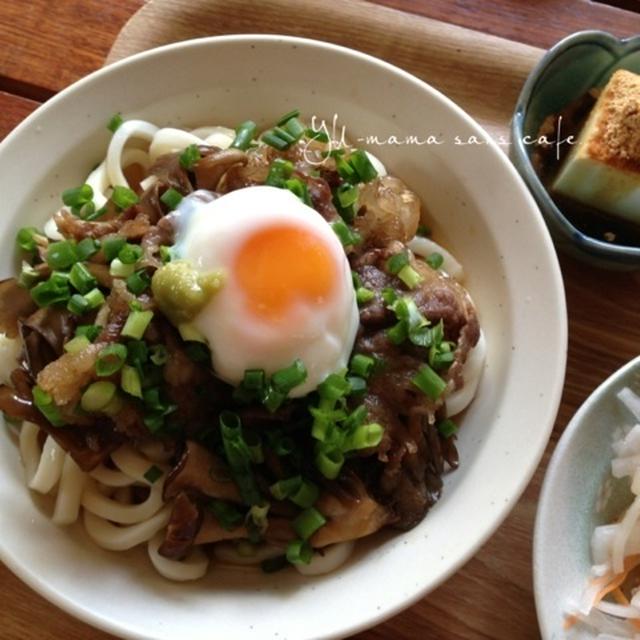 簡単ご馳走！牛肉ときのこのすき焼き夏うどん♡