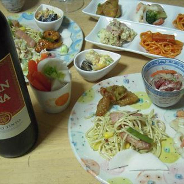 惣菜バイキングとフルーツかぶdeワイン