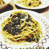 乾物でイタリアン その1 焼き海苔と島野菜のチーズパスタ