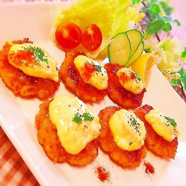 即席タルタルのせ♪大豆水煮deカニカマ入り南蛮おやき