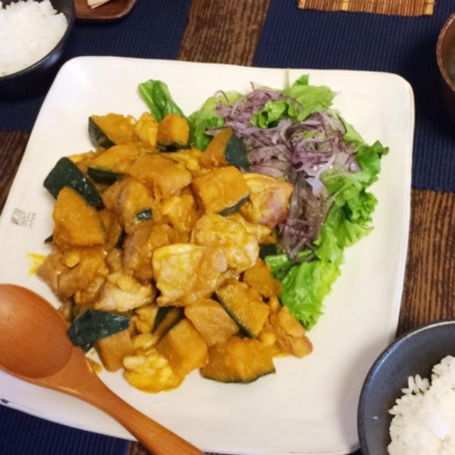 鶏もも肉とカボチャの味噌炒め