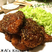 バッター液で簡単♡100円かからずボリューム満点おかず＊彼の胃袋をガッツリつかむ♡節約＆ヘルシー＊むね肉でコク旨！甘辛味噌のチキンソースカツ♡