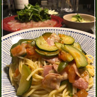 ベジタブルパスタと鯛のカルパッチョ