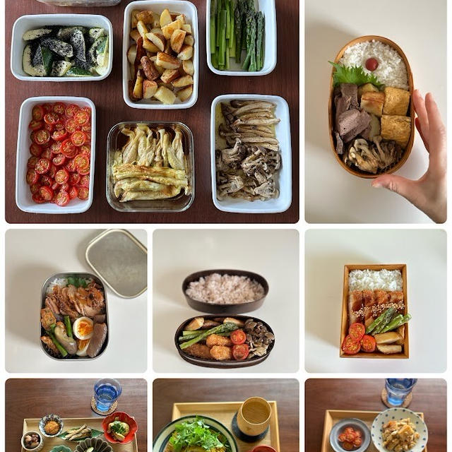 先週1週間のつくりおきおかずと、それを使って作る昼ごはん、晩ごはん、お弁当、西宮お勧めテイクアウトも