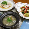 レシピ付き献立　青梗菜と平茸のオイターソース炒め・白身魚の中華風蒸し物・スペアリブと冬瓜のスープ　　