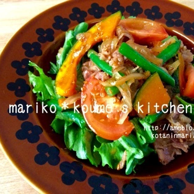 美肌に♪ 豚肉と緑黄色野菜のごま生姜炒め(o^^o)