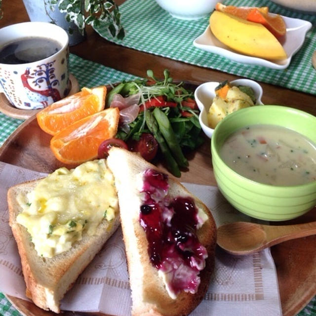 普通の朝ごはんと試合当日朝ごはん♡