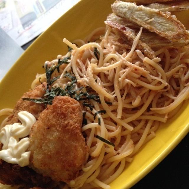 明太子パスタ半分エノキ