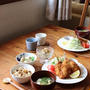 鶏ごぼうの炊き込みごはん。あじフライ・献立。