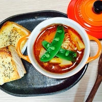 チキンとたけのこのトマトスープ・クルルモーニング♪