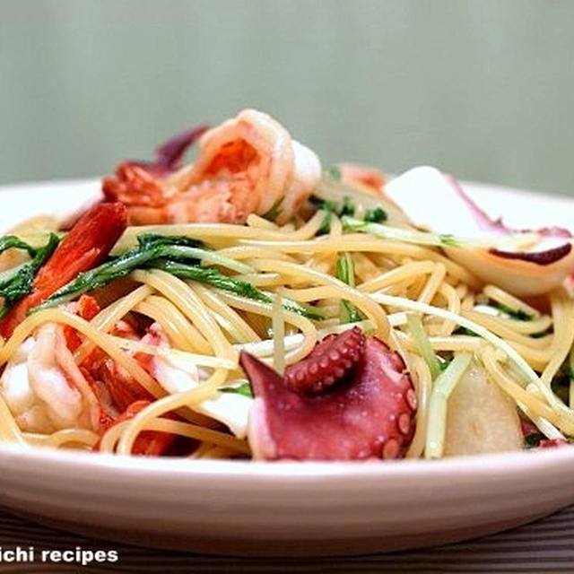 海老とたこの水菜パスタ＆「厚揚げの甘味噌蒸し」＆「ちょっとは・・・」