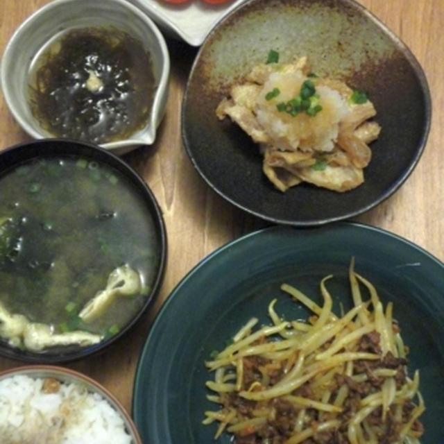 [ごはんとおかず]ひき肉ともやしのカレー炒めとか